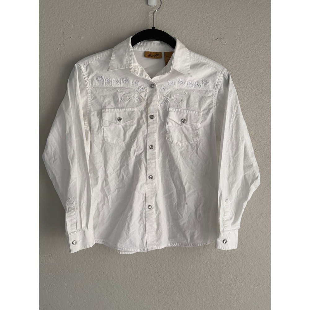 Wrangler Girls White Embroidered Western Snap Shirt XL